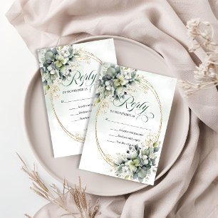 Réponse de mariage Vert doré aquarelle vert poussi