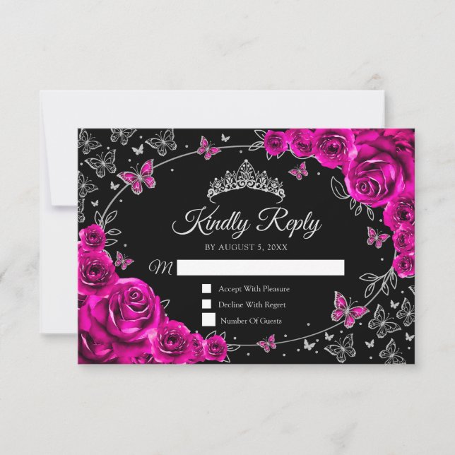 Réponse de Quinceanera Rose Fuchsia Argent (Devant)