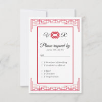 Réponse de RSVP de mariage rouge noir Monogramme a