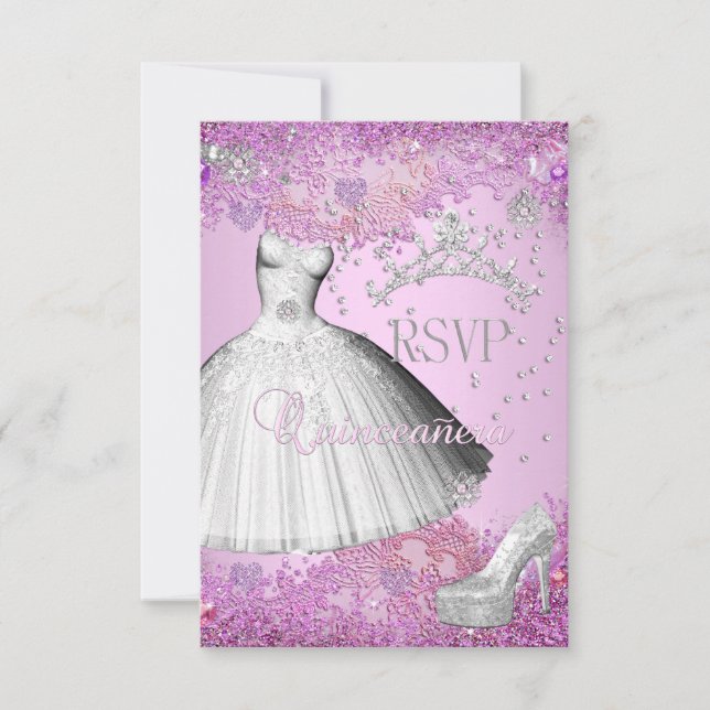 Réponse de RSVP Quinceanera Robe Tiara rose Chauss (Devant)