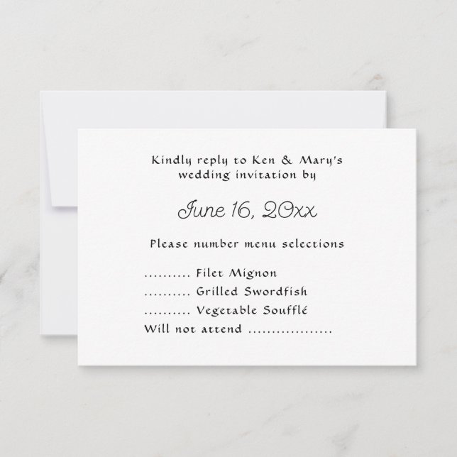 Réponse de texte RSVP de mariage avec sélection de (Devant)