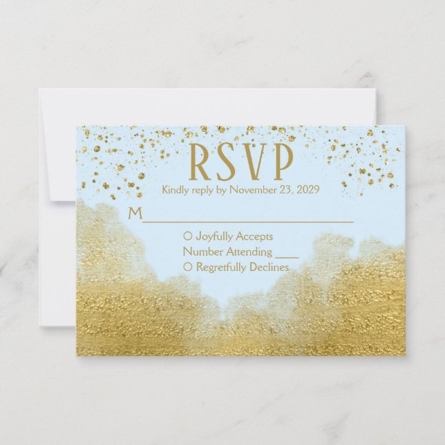Réponse du Mariage Ice Blue Gold Confetti RSVP (Devant)
