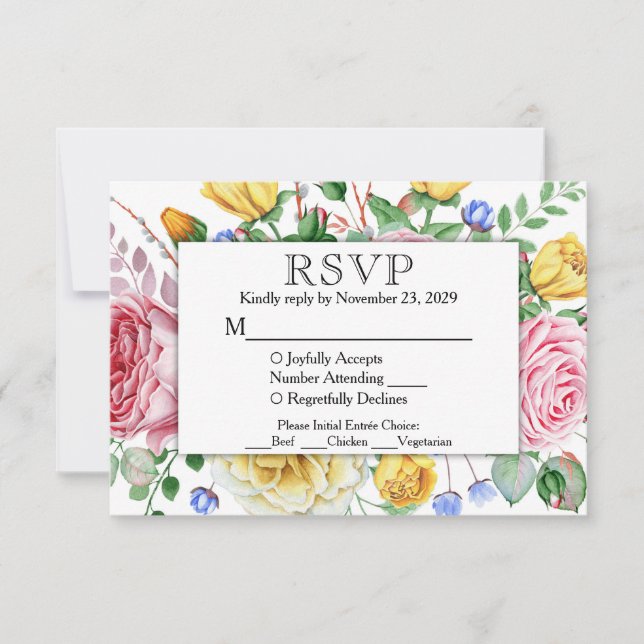 Réponse du Mariage RSVP à la florale rose jaune av (Devant)