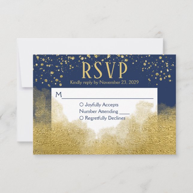 Réponse du Mariage RSVP de la Marine Blue Gold Con (Devant)