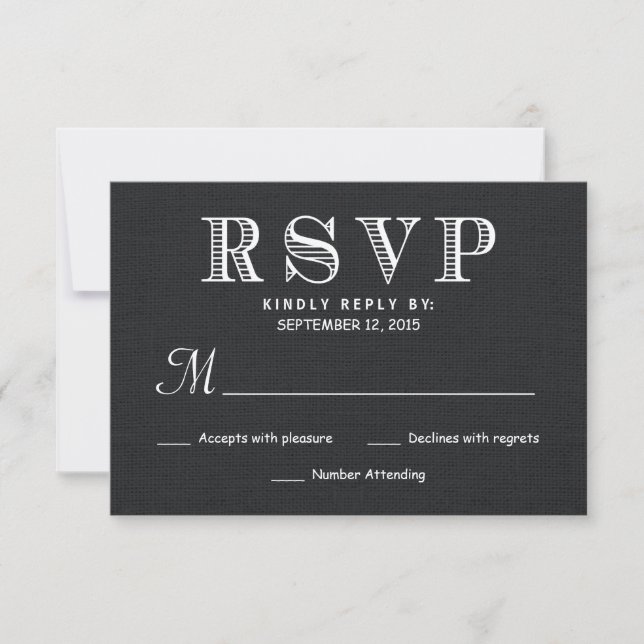Réponse du Mariage RSVP Rustic Burlap - Noir (Devant)
