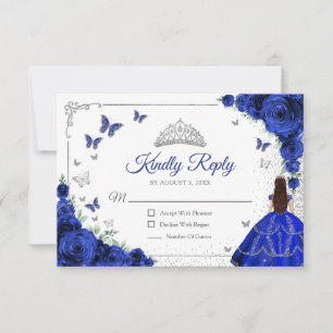 Réponse Élégante Chic Bleu Royal Argent Quinceaner