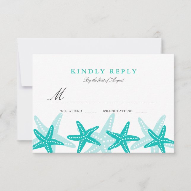 Réponse pour le mariage sur la plage Teal Starfish (Devant)