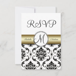Réponse pour mariage en noir et or damassé