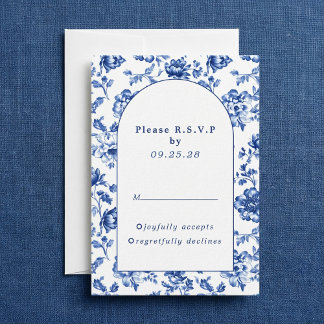 Réponse RSVP à motif floral bleu inspiré de Delft