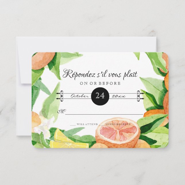 Réponse RSVP Citrus Orange Kumquat Lemon Feuilles (Devant)