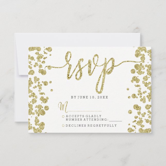 Réponse RSVP Confetti Blanc et Or (Devant)