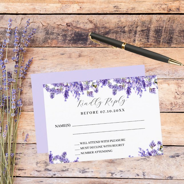 Réponse RSVP de mariage de fleurs de lavande (Créateur téléchargé)
