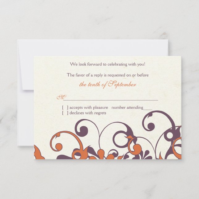Réponse RSVP de mariage floral orange pourpre auto (Devant)