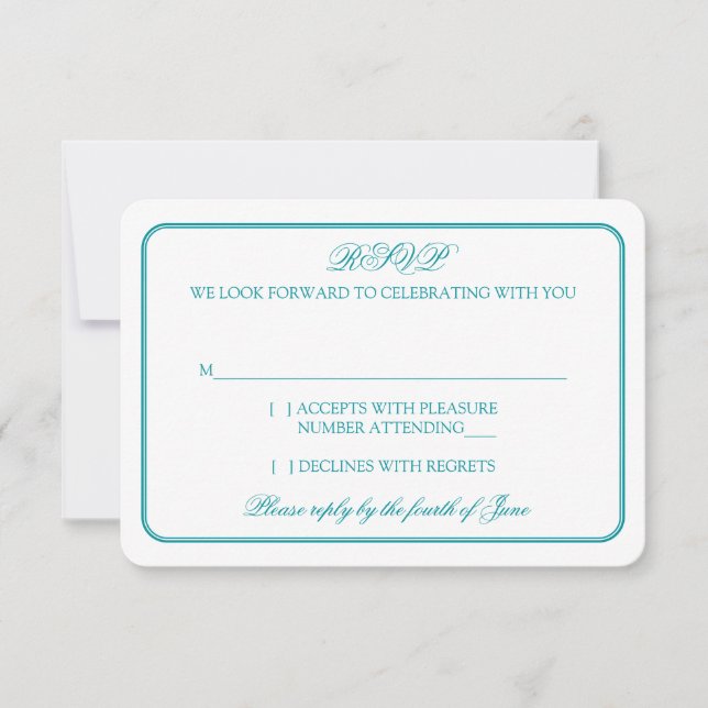 Réponse RSVP de mariage traditionnel bleu sarcelle (Devant)
