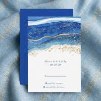 Réponse RSVP Elegant Blue and Gold Watercolor