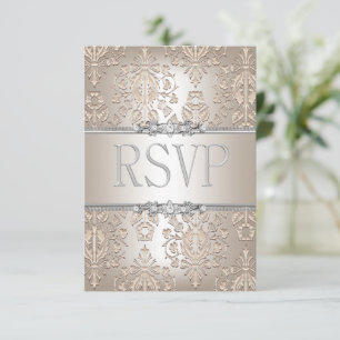 Réponse RSVP Élégant Damassé Crème Fleur Argent