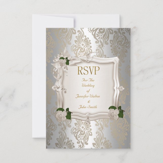 Réponse RSVP Élégant Mariage Sépia Argent Rose Bla (Devant)