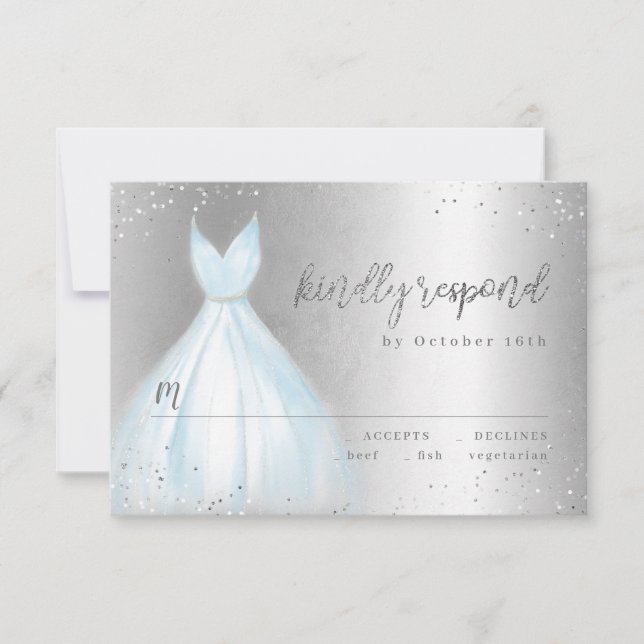 Réponse RSVP élégante robe argentée bleue pour qui (Devant)