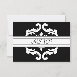 Réponse RSVP en damassé noir et blanc élégant