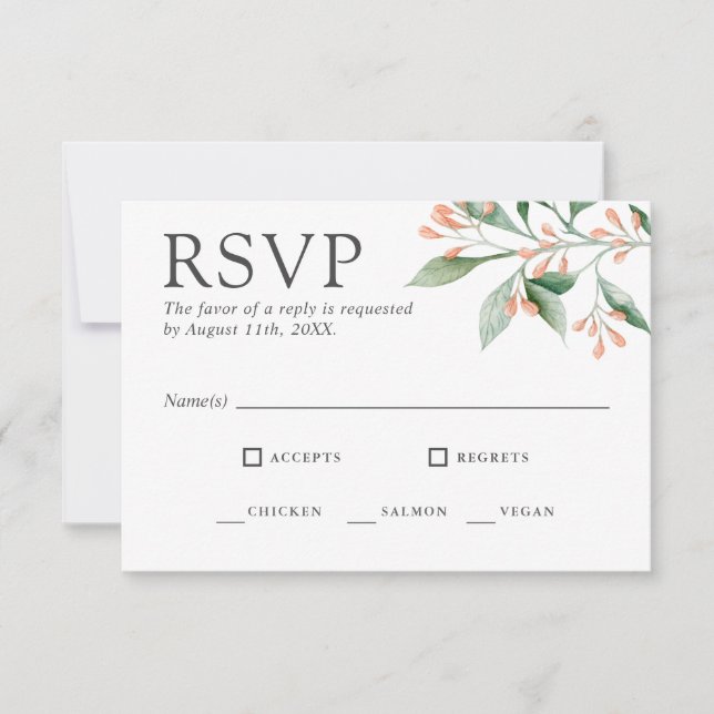 Réponse RSVP florale aquarelle élégante avec plats (Devant)