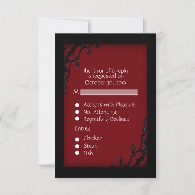 Réponse RSVP gothique rouge avec choix de menu (Devant)