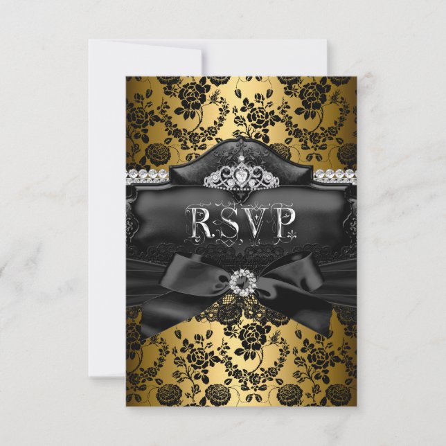Réponse RSVP Jolie Tiara & Bow Gold Sweet 16 (Devant)