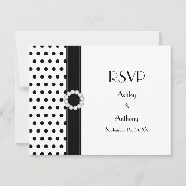 Réponse RSVP Mariage à pois noir et blanc (Devant)