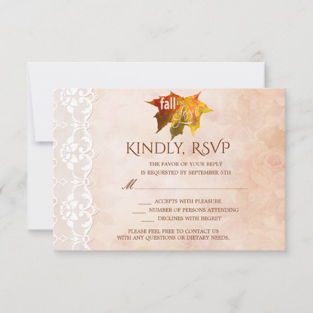 Réponse RSVP Mariage Automnal Amour Dentelle Rusti (Devant)