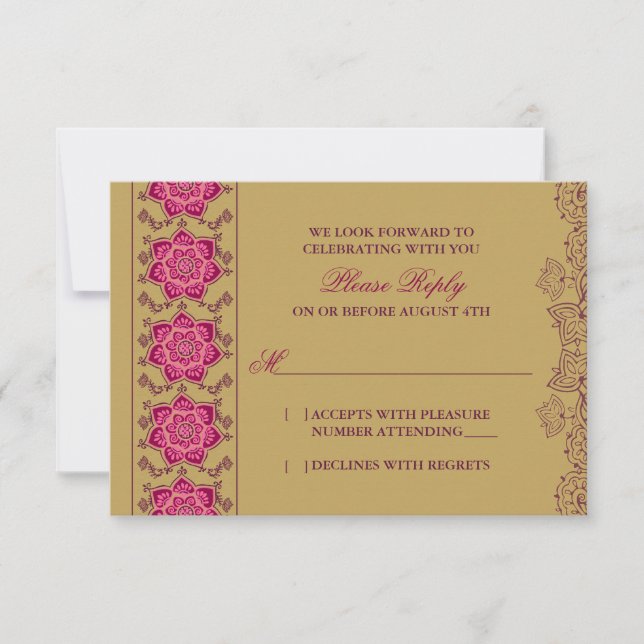 Réponse RSVP Mariage Indien Or Rose Henné Raisin (Devant)