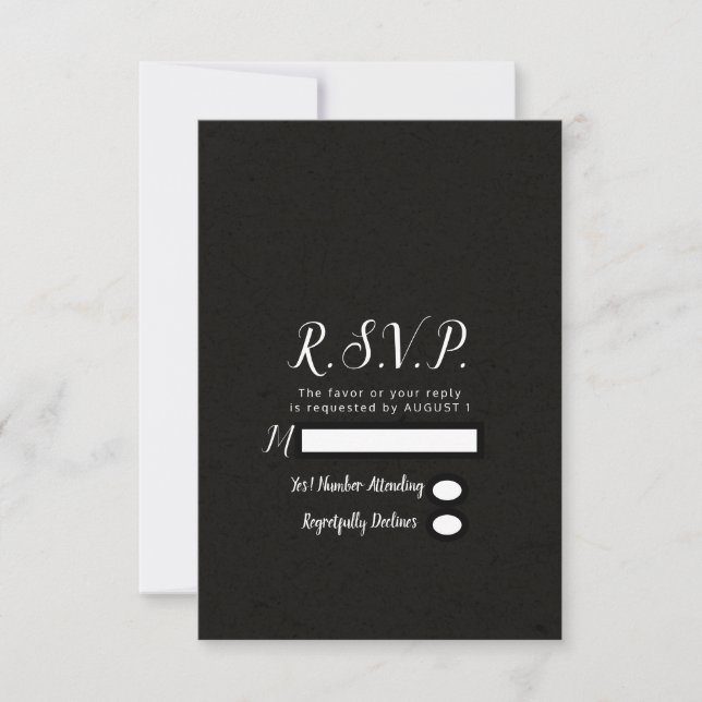Réponse RSVP Mariage Minimal Chic Noir Moderne (Devant)