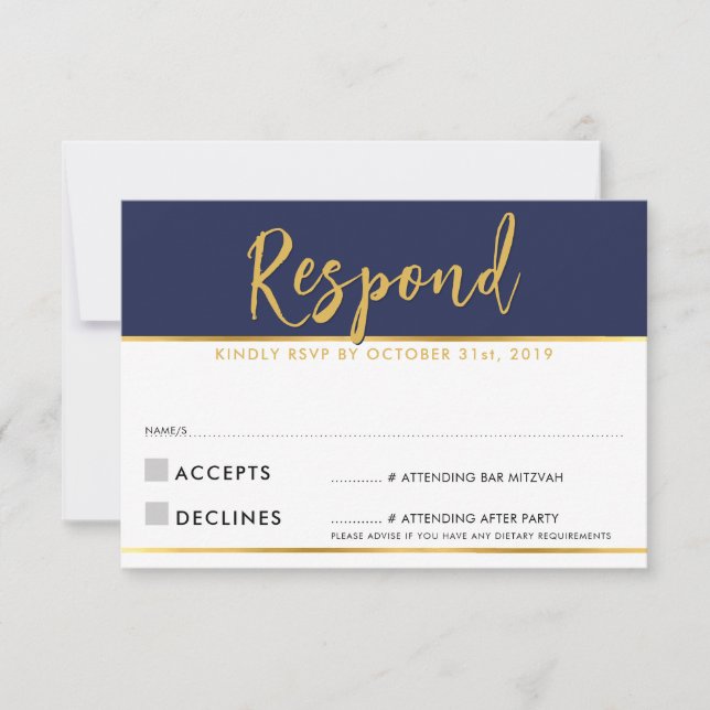 Réponse RSVP moderne simple bleu marine or (Devant)
