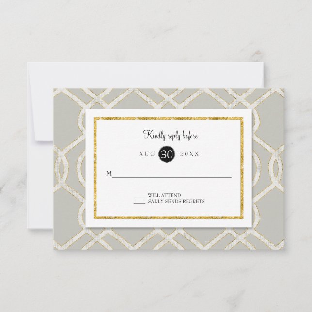 Réponse RSVP Moderne Trellis Lattice Motif Or (Devant)