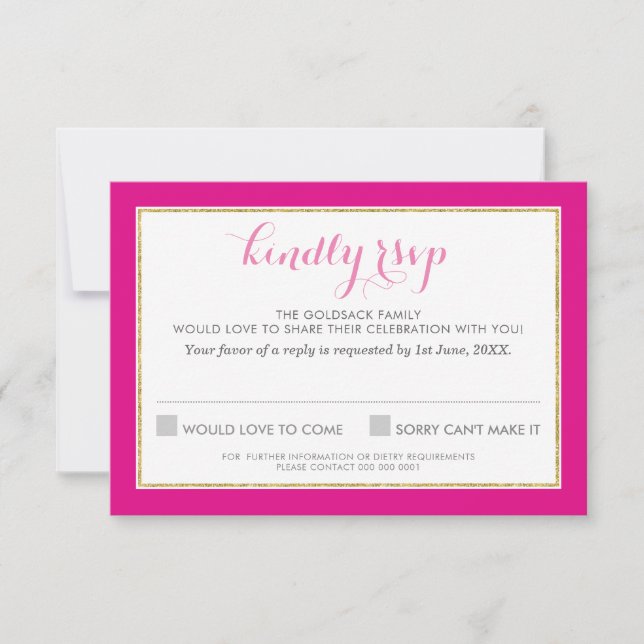 Réponse RSVP motif chevron or rose chaud doré (Devant)