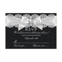 Réponse RSVP noir et blanc Damask et noeud perlé