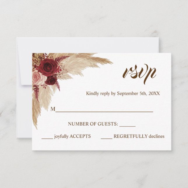 Réponse RSVP Pampas Carte de Mariage Grass Pampas (Devant)