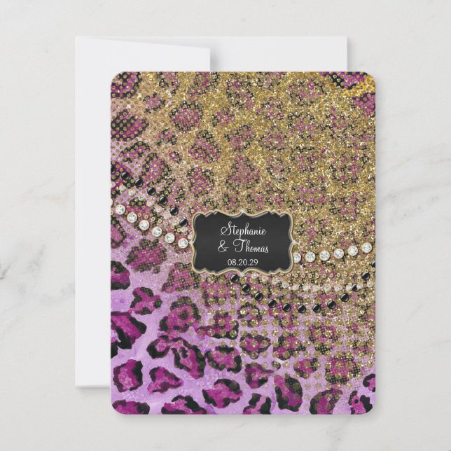 Réponse RSVP Poster de animal Leopard d'or violet (Devant)
