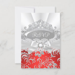 Réponse RSVP Pretty Tiara & Bow Red Quinceañera