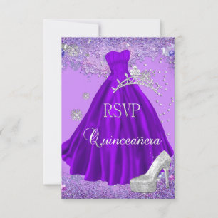 Réponse RSVP Quinceanera Purple Tiara Robe Chaussu