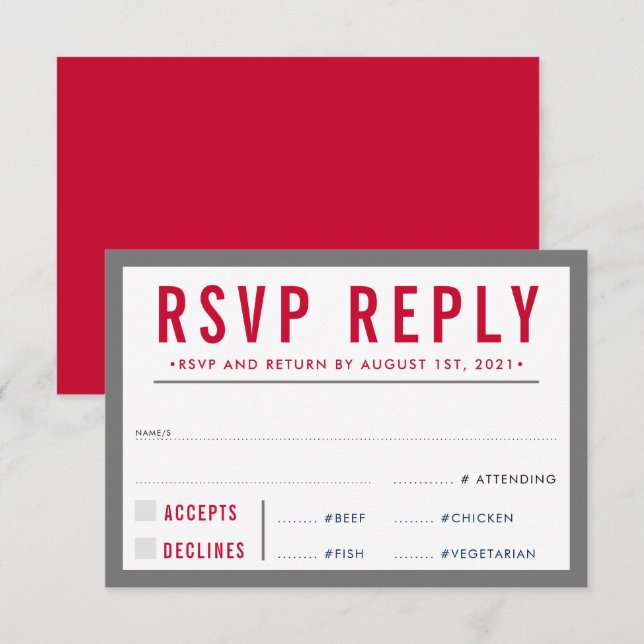 RÉPONSE RSVP RÉPONSE moderne bold garçon gris roug (Devant / Derrière)