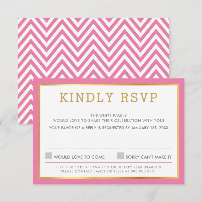 RÉPONSE RSVP RÉPONSE simple chevron motif rose (Devant / Derrière)