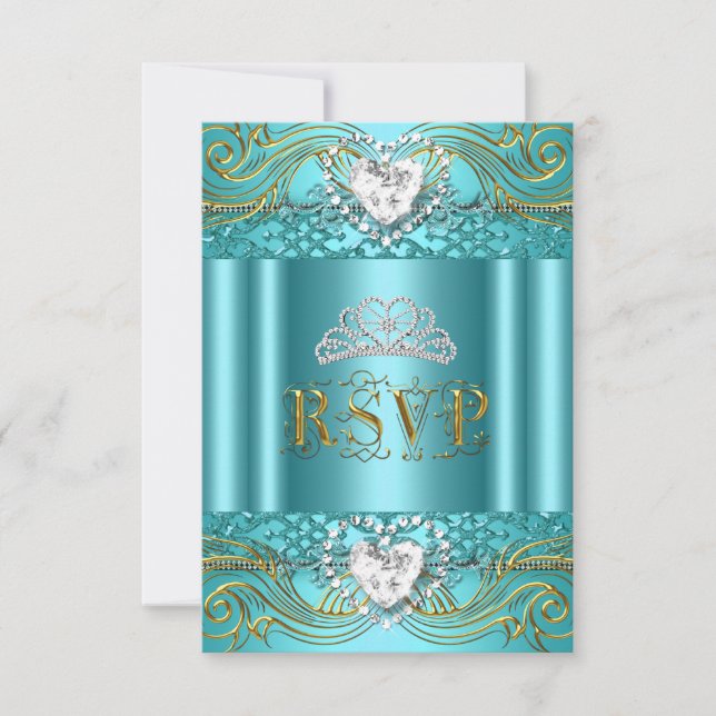 Réponse RSVP Réponse Turquoise Blue Gold Quinceane (Devant)