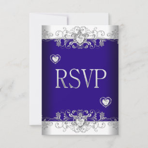 Réponse RSVP Royal bleu Mariage Cœurs Diamant Blan
