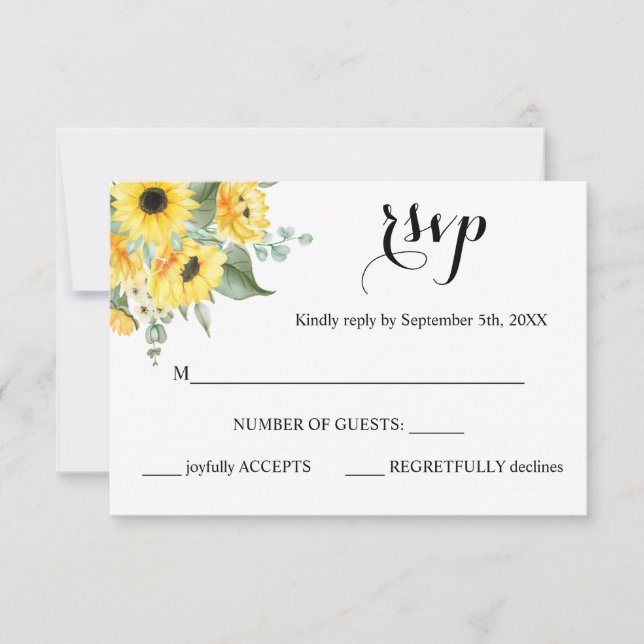Réponse RSVP Sunflowers Greenery Carte Mariage (Devant)