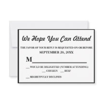 Réponse simple et élégante de mariage noir RSVP