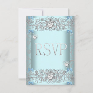 Réponse Teal Blue Damask Mariage Cœurs de Diamant 