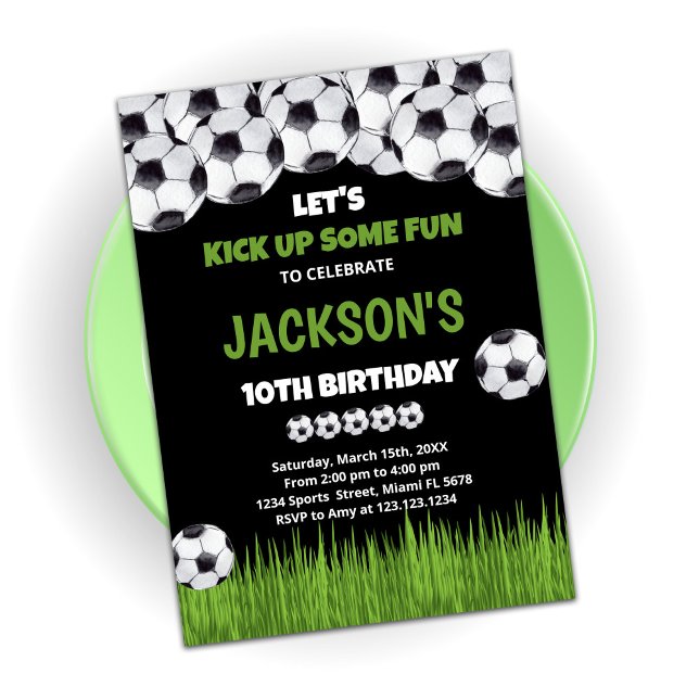 Reprenons le soccer vert Invitations d'anniversair (Créateur téléchargé)