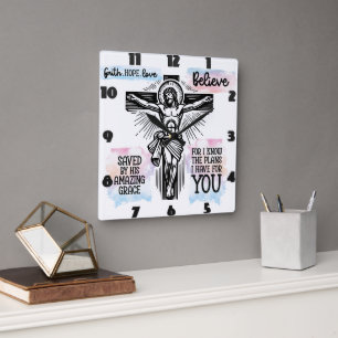 Representation of Jesus on the Cross Square Wall Clock