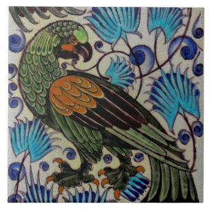 Repro 1880s Colorful William De Morgan Parrot Tile