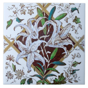 Repro 1880s Victorian Lilies Transferware Tile