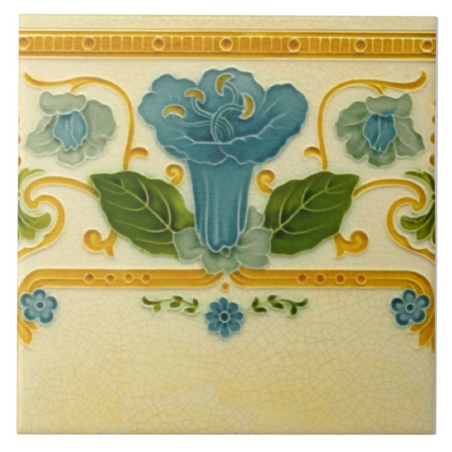 Repro 1900 Pilkington Straight Border Art Nouveau Tile (Front)